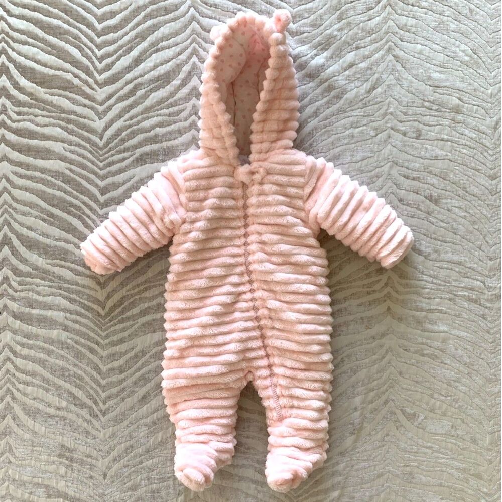 Cozy Pink Winter Hooded Plush Bunting Pram Snowsuit